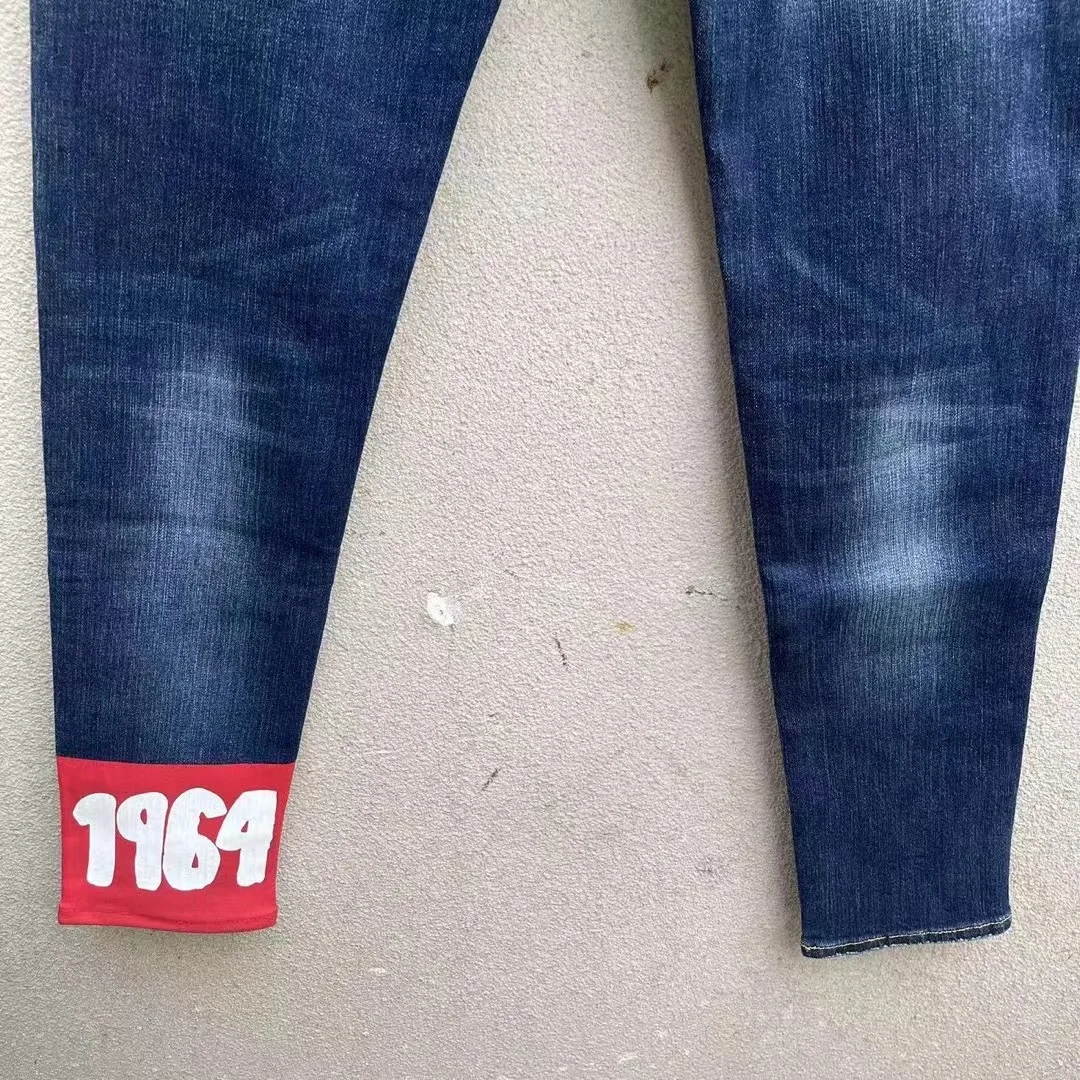 2023 Spring/Summer New D2 Jeans Fashionable Slim Fit Micro Elastic Hole Patch Simple Versatile Trendy Men's Pants