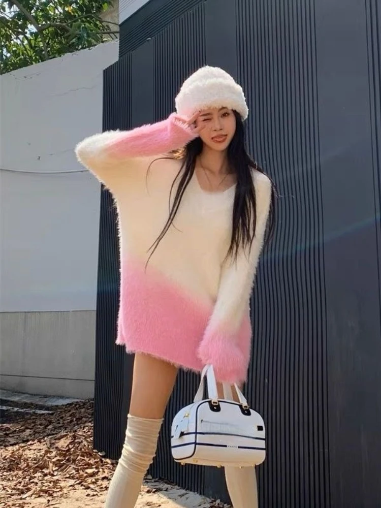 Женские Повседневные свитера Hikigawa милые кашемировые пуловеры контрастных