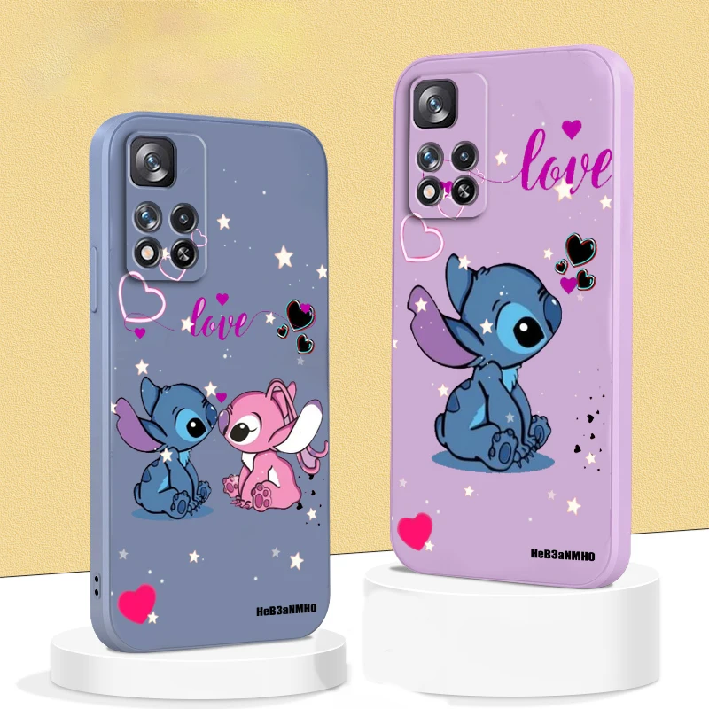 

Disney Cute Stitch Cool Love Liquid Rope Phone Case For Xiaomi Redmi Note 12 11 11S 11T 10S 10 9S 9T 9 Pro Speed Plus 5G Cover