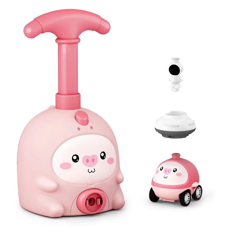 

Cartoon Piggy Pig Dinosaur Air Powerful Vehicle Pump Car Flying Toys With 2 Small Cars 6 Balloons for Kids Boys Girls Children