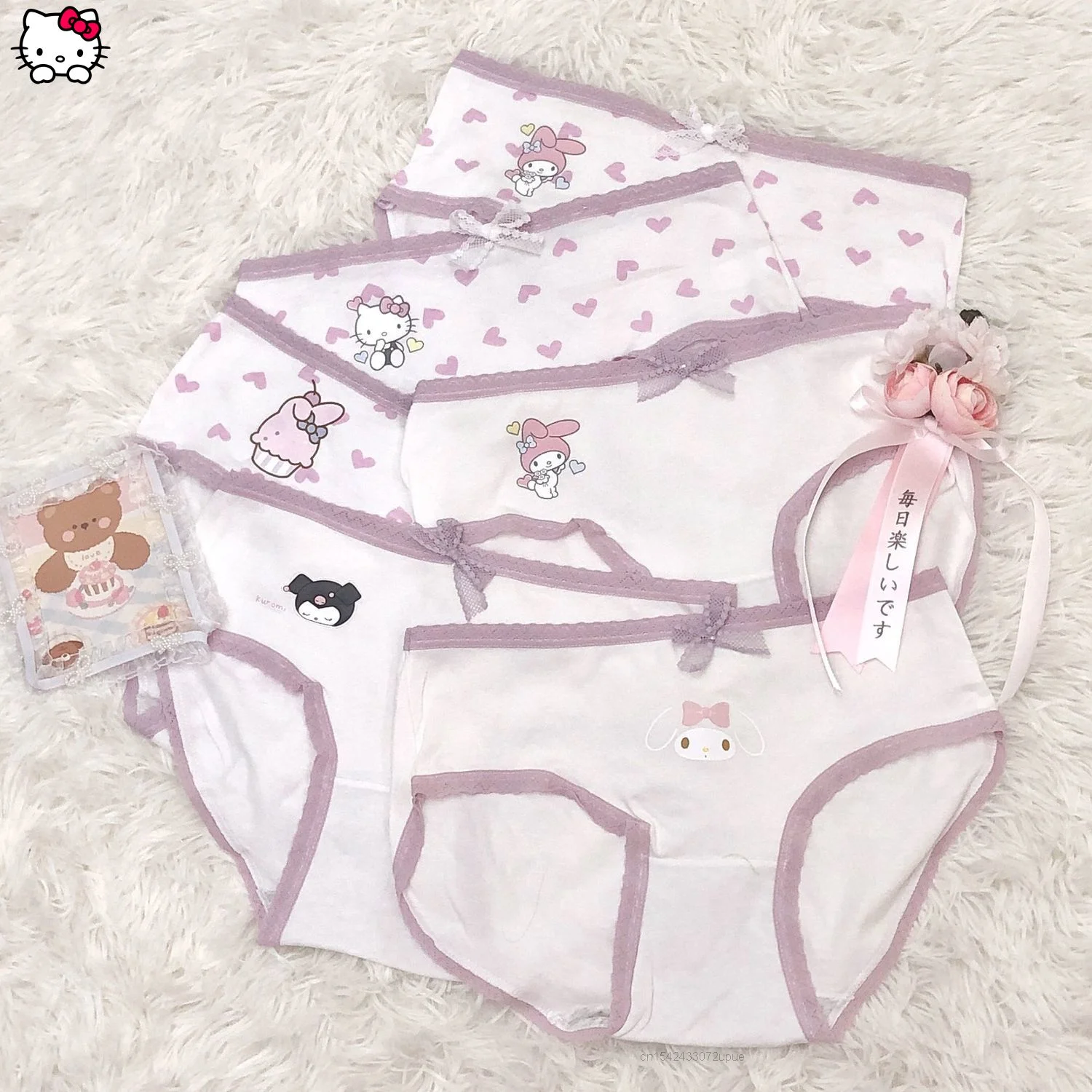 Cartoon Comfortable Underwear Pure Cotton Middle Waist Sweet Soft Girl Breathable Printed Briefs Y2k Cute Melody Kuromi Panties