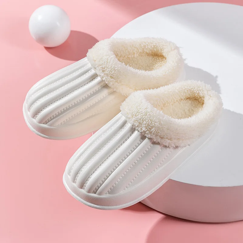 

Indoor home thick sole footwear non-slip shoes couple fur shoes women waterproof fur slipper New winter household slides