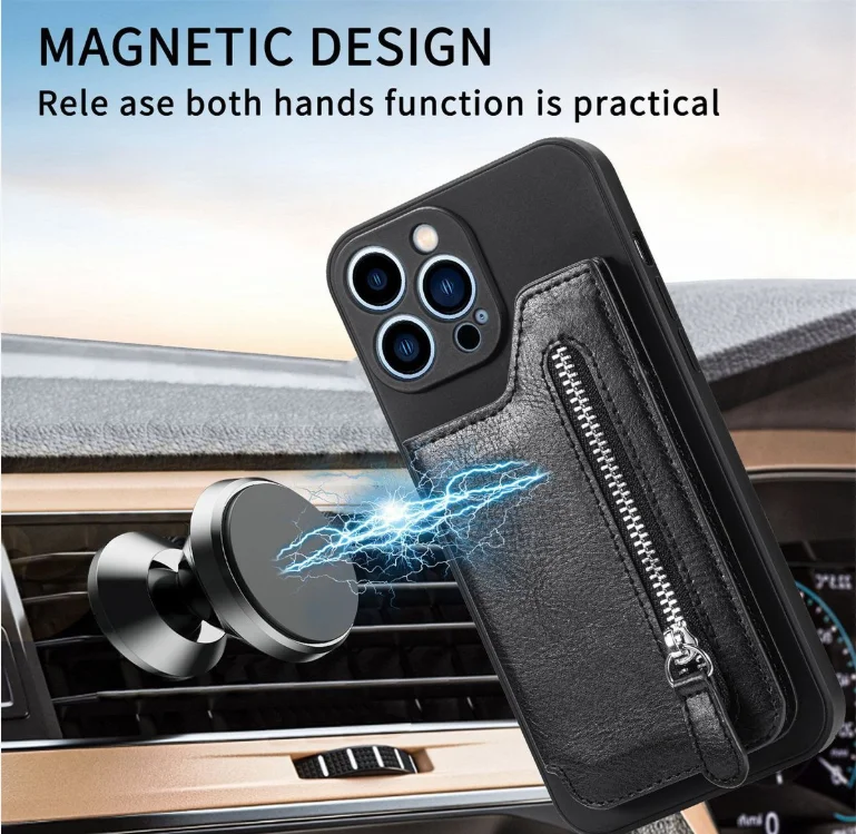 Leather Case For Apple Magnetic Suction Protective Mobile Phone Case Card Holder Wallet Split For iPhone 13 12 11