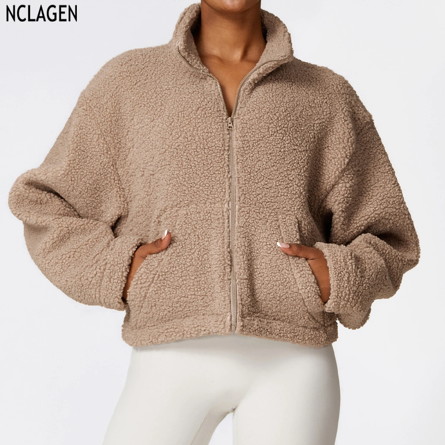 

NCLAGEN зимнее теплое пальто на молнии из овечьей шерсти для фитнеса, спортивное пальто, флисовое пальто для женщин, куртка для тренировок в тренажерном зале, уличный топ для бега