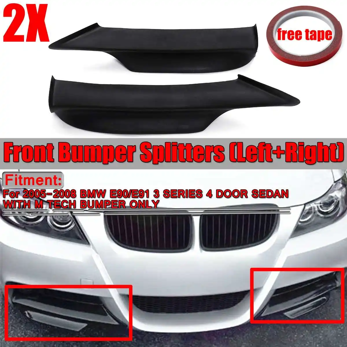 

Black Resin 2x Car Front Bumper Lip Splitter Diffuser Spoiler Protector For BMW E90 E91 3 Series M Tech 2005 2006 2007 2008