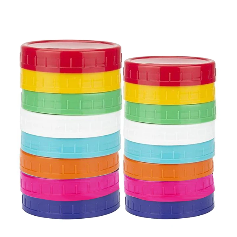 

16 Pack Colored Plastic Mason Jar Lids -8 Wide Mouth & 8 Regular Mouth Ball Mason Lids,Anti-Slip Food Storage Caps