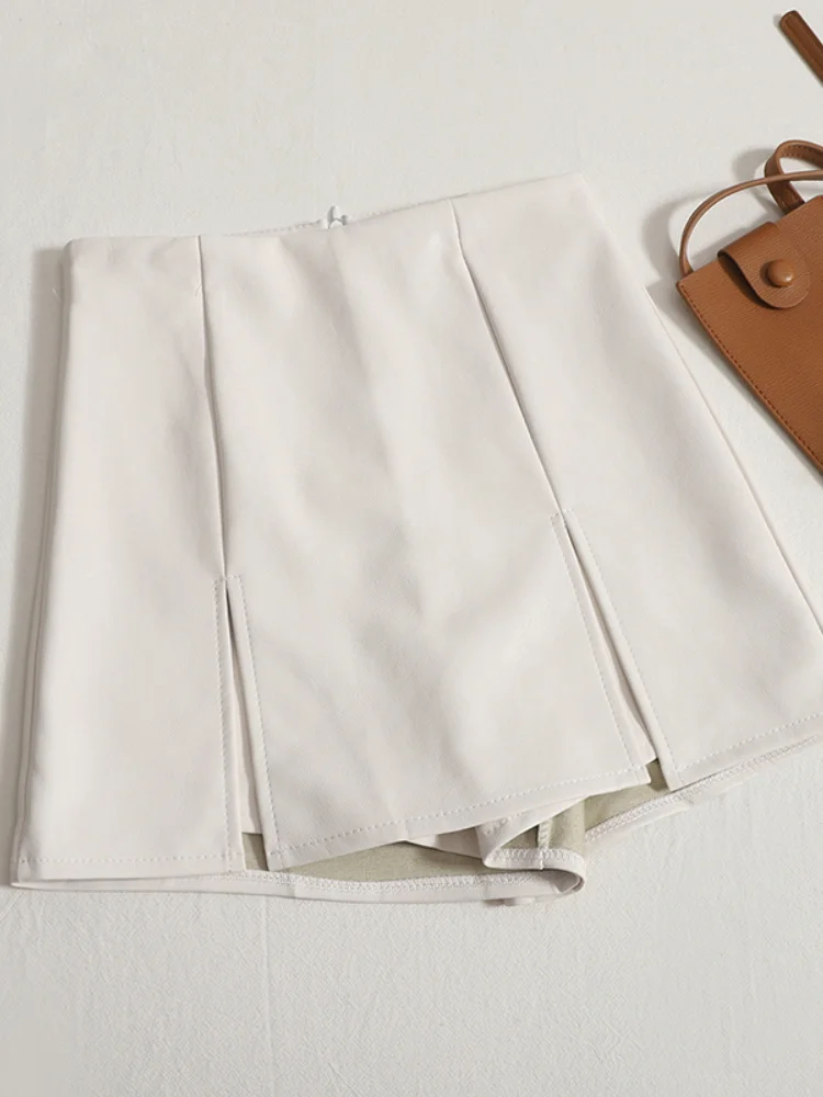 

Hot sale skirt,2023 Woman Temperament PU Leather Skirt Autumn Winter New Fashion Solid Outer Wear Thin Casual Wide-leg Shorts Sk
