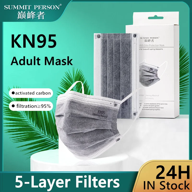 

5-Layer KN95 Masks Activated Carbon Filter Odor-less Flat Dust Respirator High Filtration Safety Face Protective Mask Dustproof