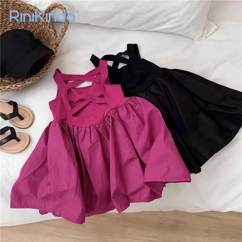 

Korean Style Summer Girls Dress Solid Sleeveless Backless Girls Princess Dress 2023 New Kids Birthday Party Dresses