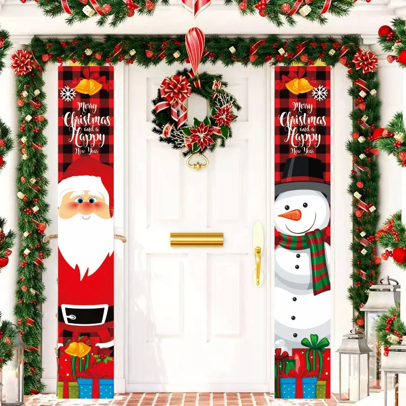 

Merry Christmas Door Hanging Banner Flag Santa Claus Snowman Couplet Christmas Navidad New Year Party Home Door Decorations Noel