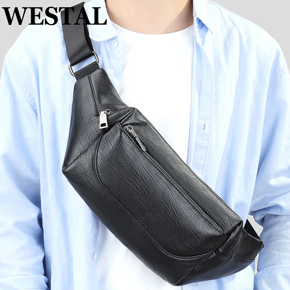 

Нагрудная сумка WESTAL для мужчин, кожаный мессенджер на ремне, сумочка кросс-боди, поясная черная спортивная деловая дорожная сумка-слинг