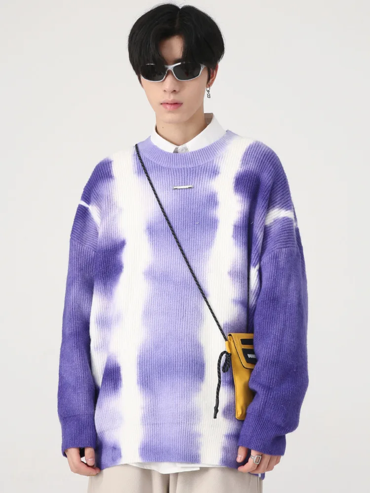 

SYUHGFA Men's Wear 2022 Autumn Winter Round Collar Tie Dye Sweater Loose All-match Korean Streetwear Kintted Sweater Pullover