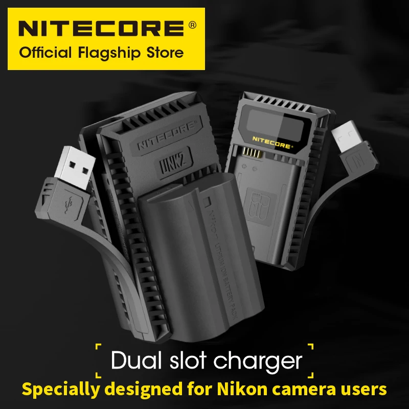Зарядное устройство NITECORE UNK2 для смарт-камеры с двумя слотами USB Nikon EN-EL15 EN-EL15a D500 D600