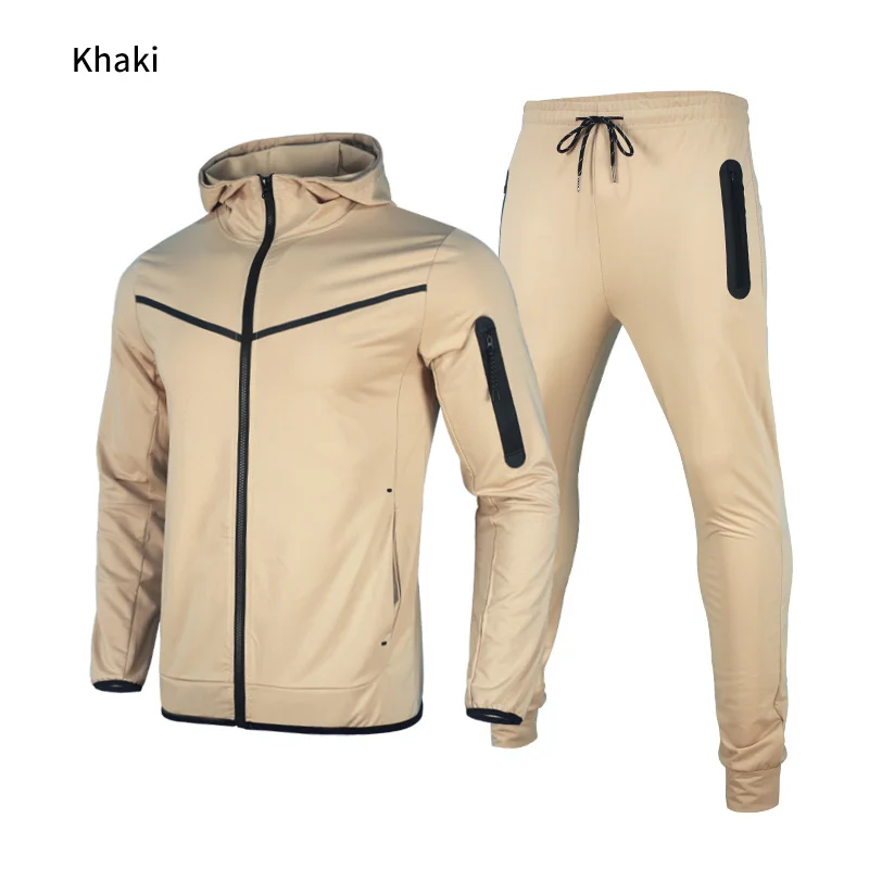 

2023 Solid Color Tech Men Tracksuit 2 pcs polyester men Sweatsuit hoodied and pant with zipper for summer and spring