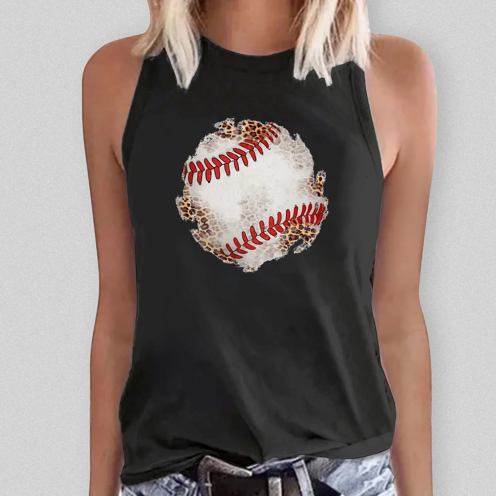 

Camisole Bra Padded Women Summer Sleeveless Crew Neck Baseball Printing Tank Tops Casual TShirts Blouse Top 4x Undershirt