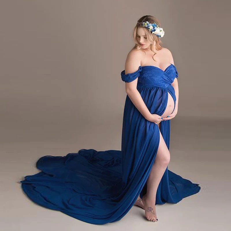 Chiffon Maternity Dress for Photography Front Opening Pregnancy Photoshoot Dress Pregnant Belly Mommy Shooting Maternity Gown enlarge
