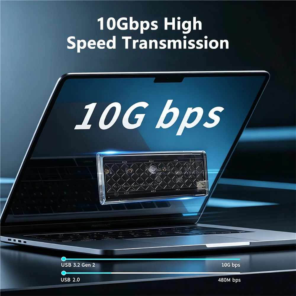 Фото Внешний корпус-адаптер Kebidumei M.2 NVMe SATA SSD 10 Гбит/с USB 3.2 Gen2 с прозрачной RGB-подсветкой, поддержка ключей M и B&M №2