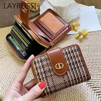 layrussi luxury houndstooth embroidery wallet for women retro leather card holder coin purse female card bag slim wallet men