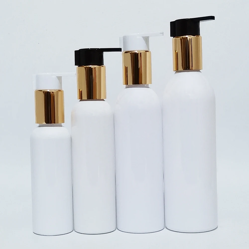 

100ml 150ml 200ml 250ml Plastic Lotion Bottles Liquid Soap Pump Container For Personal Care Lotion Gold Pump Cosmetic Containers