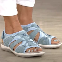 women 2022 summer open toe sewing outdoor hiking sandals flats cross band patchwork hook loop shoes casual footwear plus size