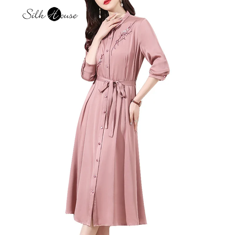

Heavy Natural Mulberry Spring and Summer Sexy Silk Women Dress Women's Medium and Long Above XXL Party