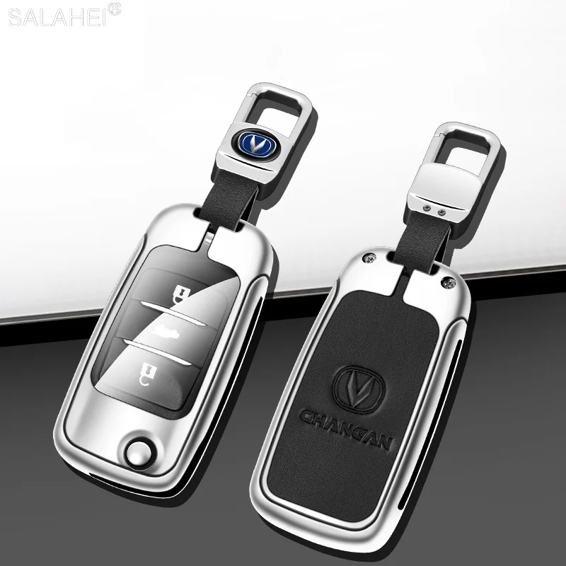 

Leather Car Remote Key Case Bag Cover Shell Fob For Changan CS75 Eado CS35 Raeton CS15 V3 V5 V7 Protector Keychain Accessories