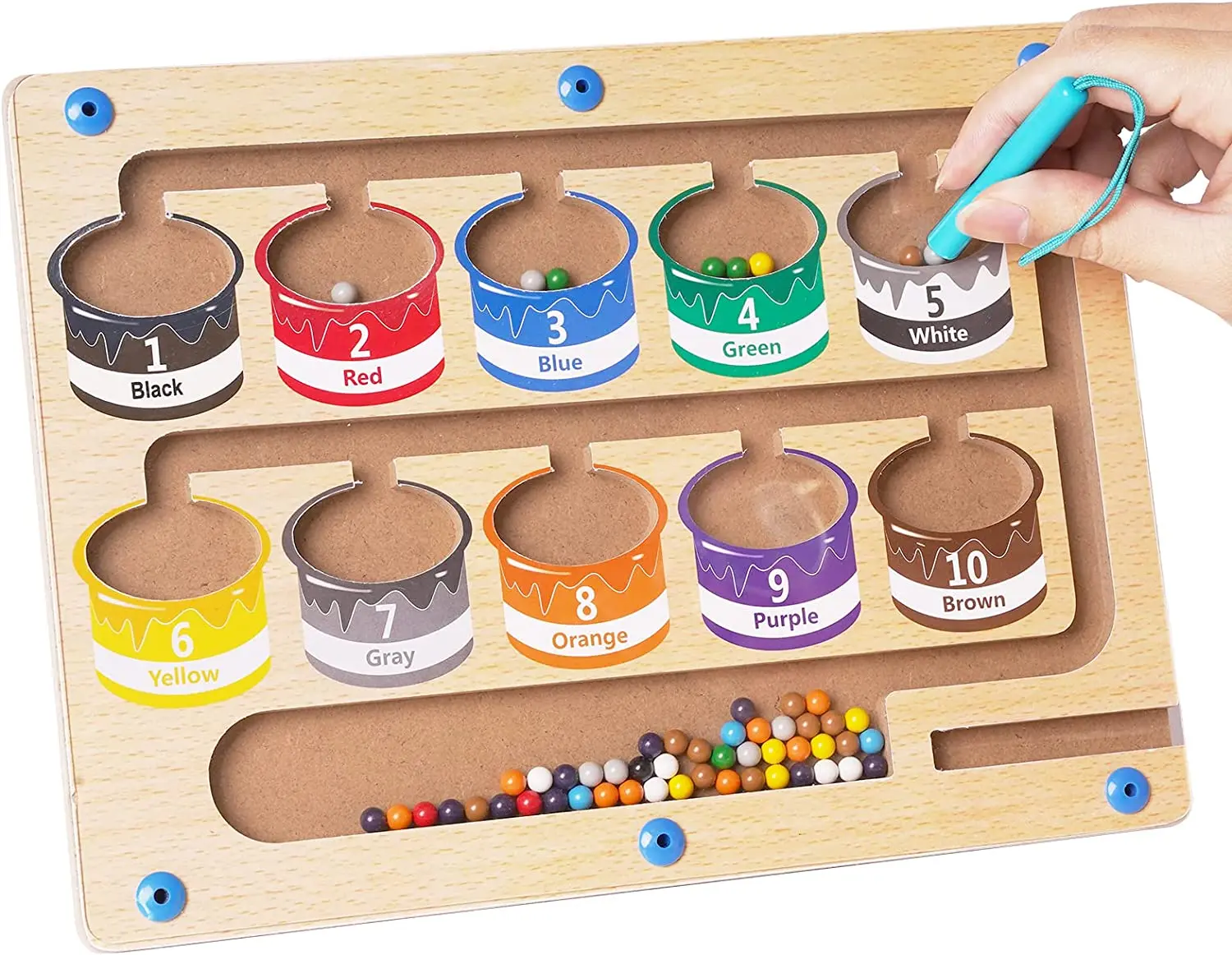 

Магнитный лабиринт с цветными цифрами Монтессори, обучающая деревянная магнитная головоломка, настольная игра для малышей, подсчет подходящих игр