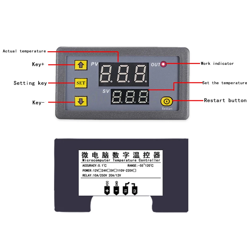 1PCs   Digital Temperature Control LED Display Thermostat With Heat/Cooling Control Instrument W3230 12V 24V AC110-220V