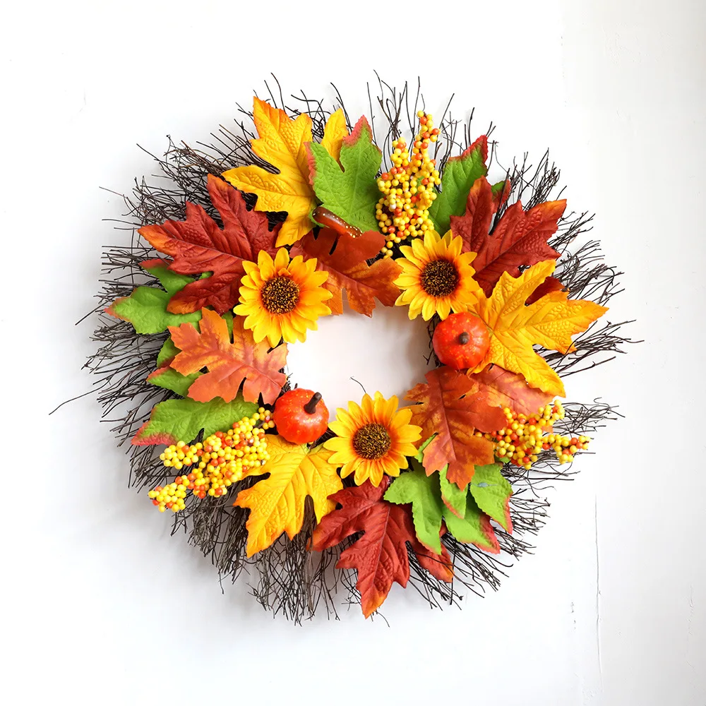 

Новинка 2022, венок на Хэллоуин, Декоративные искусственные цветы, гирлянды 40 см, осень, урожай, День благодарения, дверь подвесной ротанговый ...