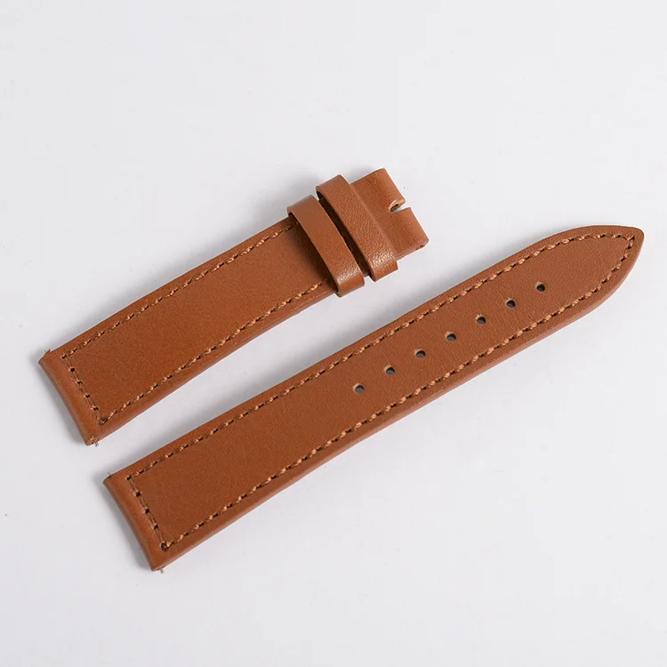 Brown Genuine Leather Watch Strap Butterfly Clasp Replacement Watch Wrist Band 21mm