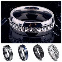 black stainless steel ring for men trendy cz stone inlaid silver color ring simple design wedding engagement ring jewelry gift