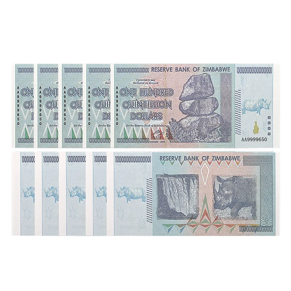 Новые банкноты Зимбабве сто квинтиллионов долларов бумажные деньги серийные с