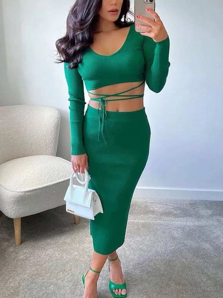 

TRAF Green Pencil Skirt Women Knit Long Skirts Womens 2022 Summer High Waist Woman Skirt Elegant Party Midi Skirts for Women