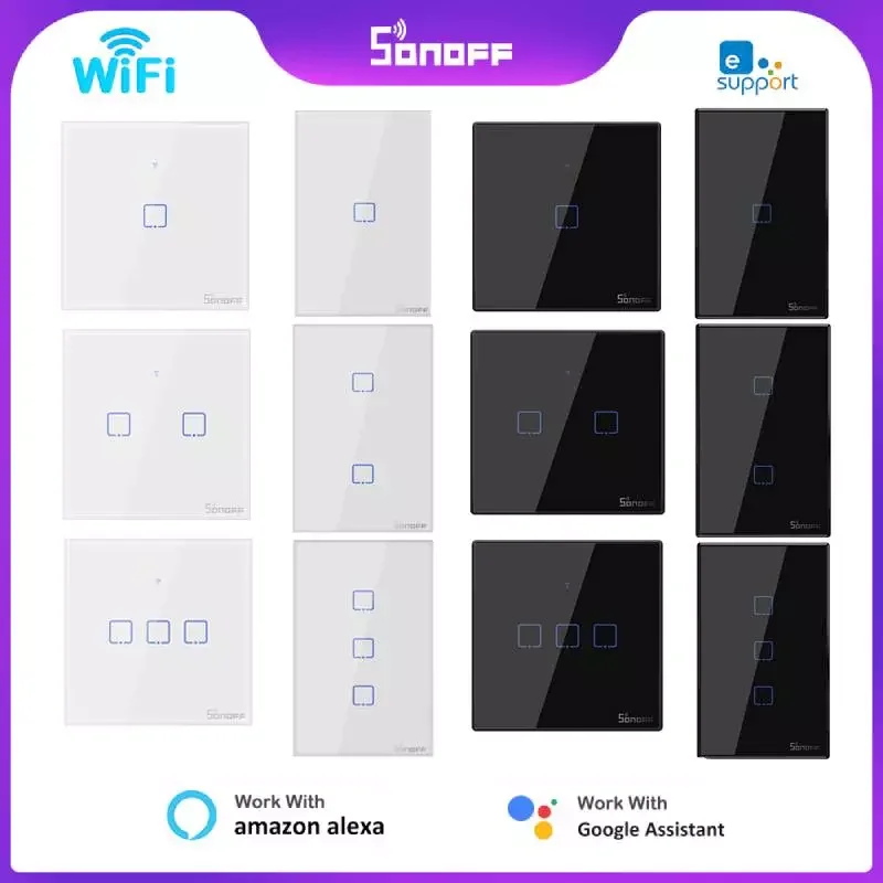 

TX Wifi Smart Wall Touch T0 T1 T2 T3 EU US UK 1/2/3Gang Smart Home Control For EWelink APP RF433 Alexa Home
