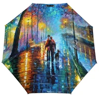 artistic painting 1 printed umbrella rain women automatic umbrella three folding sun protection umbrella male portable parasol