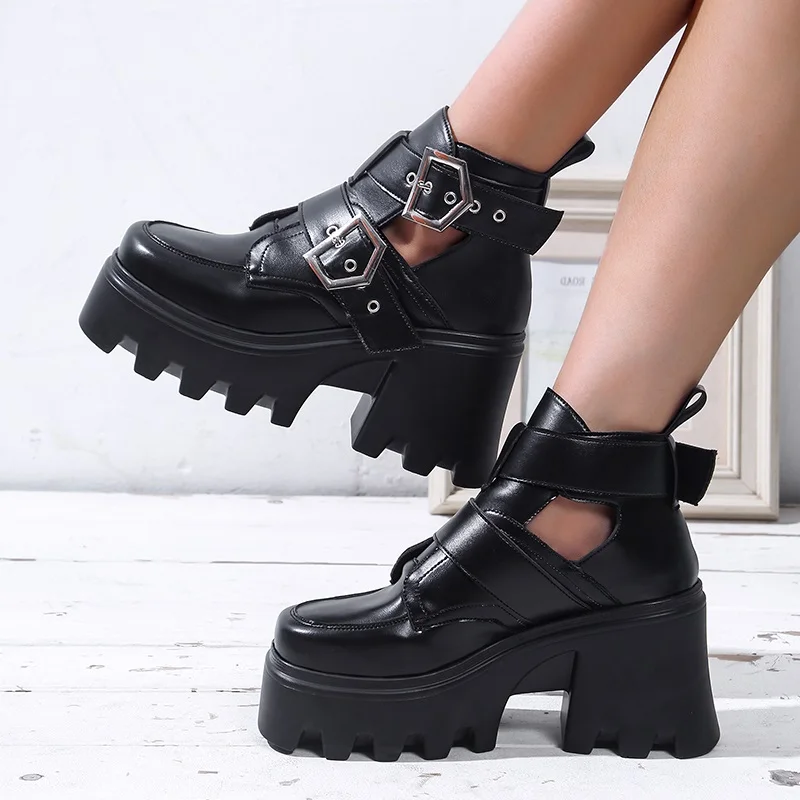 

Женские туфли на платформе и каблуке, высокие кроссовки для офиса, профессиональные роскошные черные элегантные босоножки Socofy Goth, 2022