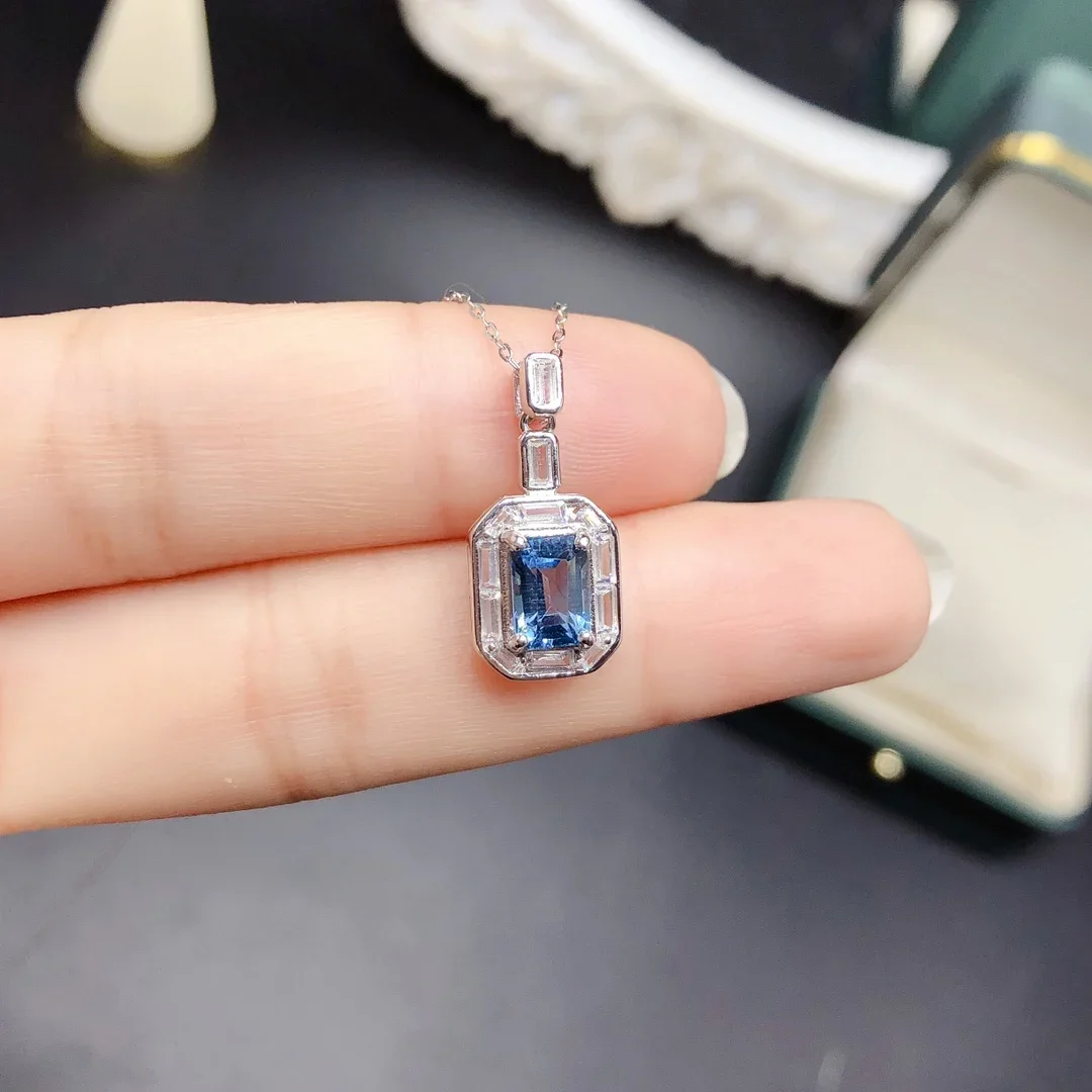 Женское ожерелье из серебра 925 пробы с натуральным синим топазом
