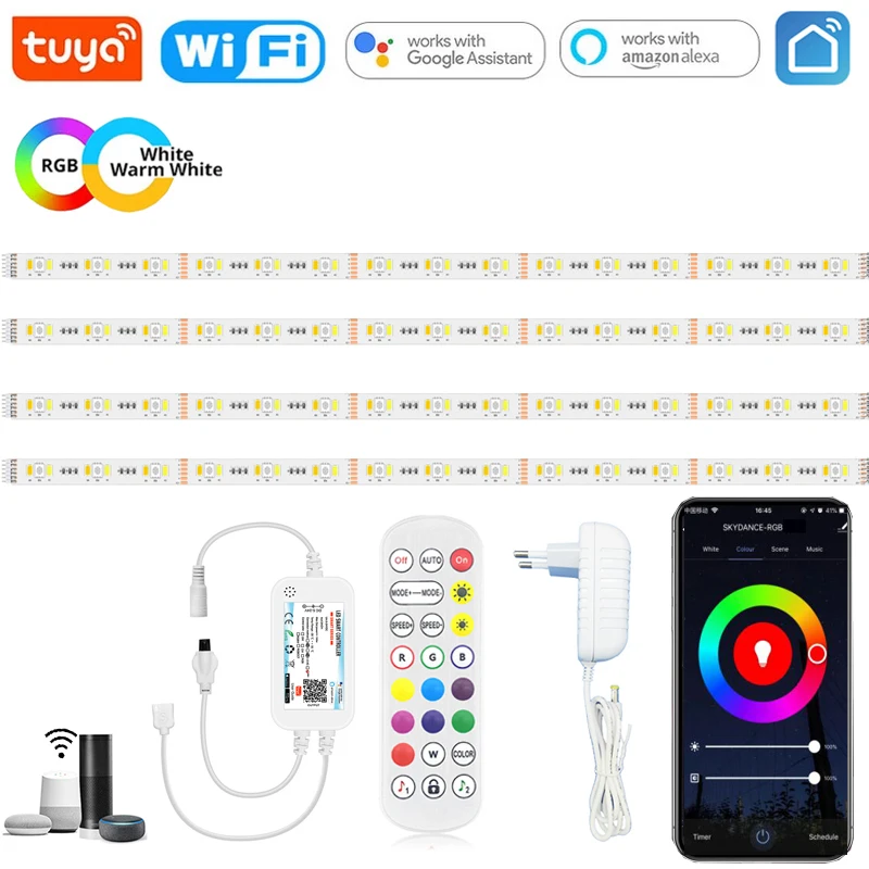 

Светодиодная лента Tuya Wi-Fi, 12 В постоянного тока, 5050 дюймов, RGBCCT, полный комплект для шкафа, кухни, домашнего декора, дистанционное управление через приложение, для Alexa /Google Home