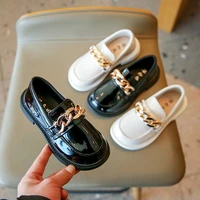 2022 autumn new britain wind kids glossy metal chains white pu loafers for girls children fashion casual school shoes for boys