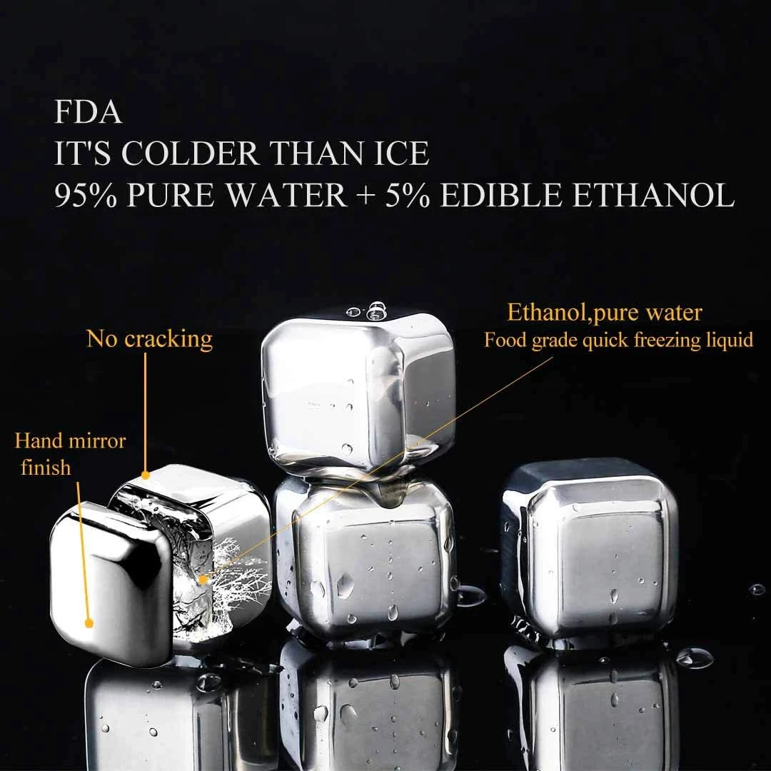 

Кубики льда из нержавеющей стали многоразовые, Набор кубиков льда для виски 12 шт. с силиконовой головкой, щипцами и лотками для льда
