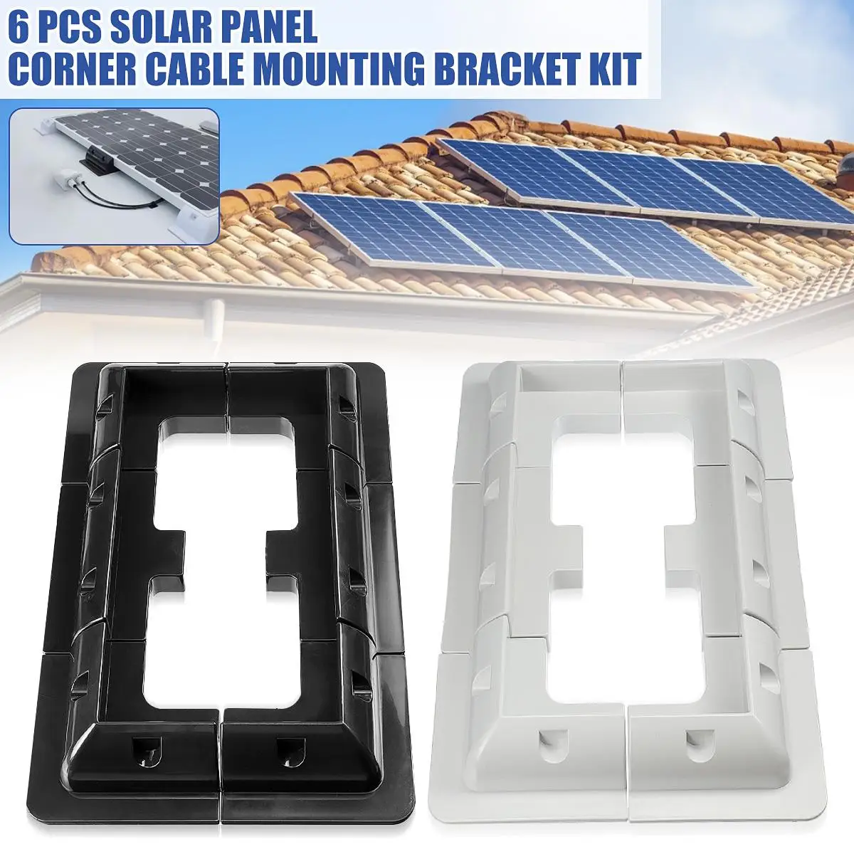 6PCS ABS Solar Panel Mounting Bracket White Rectangle Set-Free Corner Bracket Mount for RV Boats Caravans Marine Motorhomes
