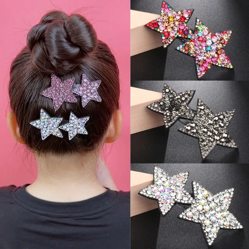 

2 Pieces Geometric Stars Hairpin Broken Fringe Hair Clips Girl Friends Headwear Accessories Fashion Boutique Crystal BB Clip