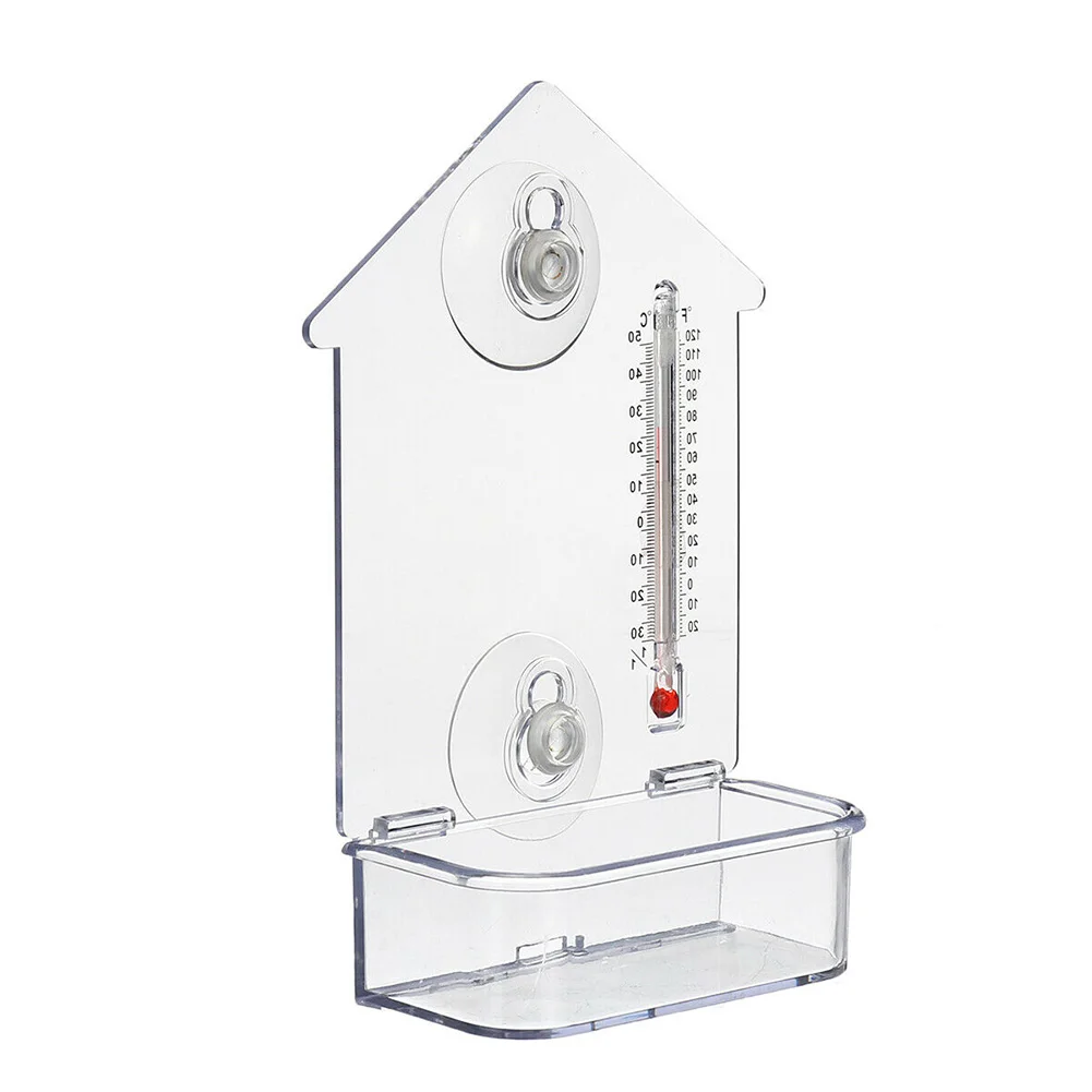 

Practical Multipurpose Home Pet Supplies Transparent PVC With Thermometer Window Bird Feeder Surface Mounted Easy Install