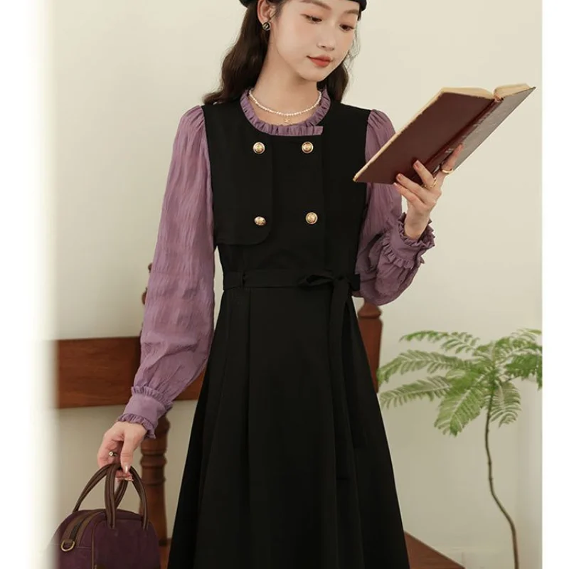 Женская одежда в стиле французской Хепберн элегантное стильное платье до колена