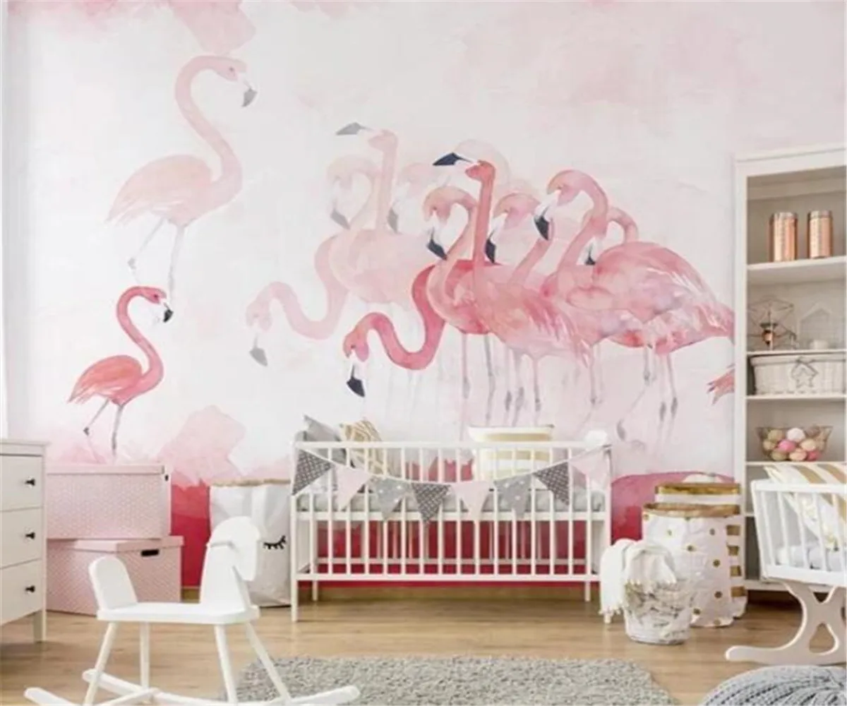 Customize any size wallpaper Nordic personality pink flamingo wedding room living room background wall decoration 3d wallpaper