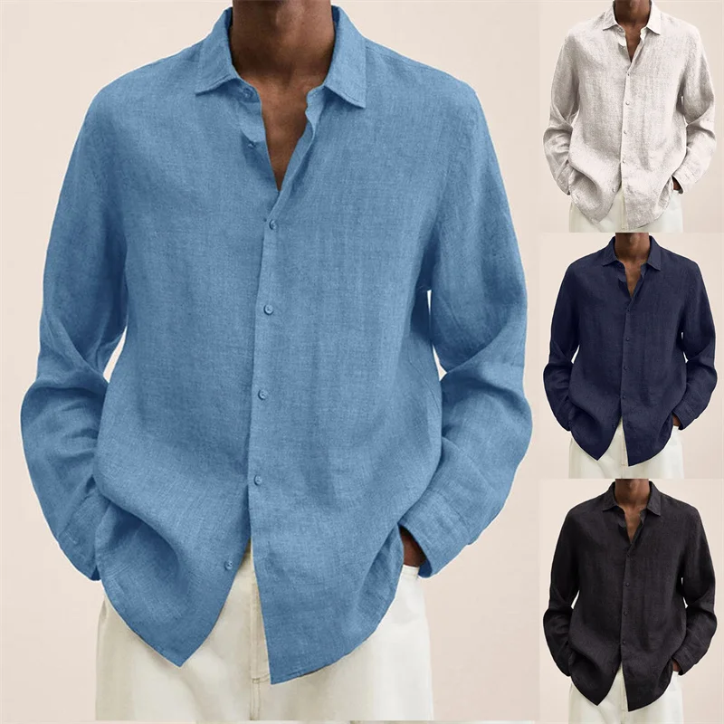 

Рубашка Мужская льняная с отложным воротником, свободная блузка с длинными рукавами, пикантный Топ в стиле ретро, на пуговицах, Осень-зима