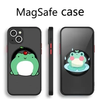 mint green frog cute cartoon phone case transparent magsafe magnetic magnet for iphone 13 12 11 pro max mini