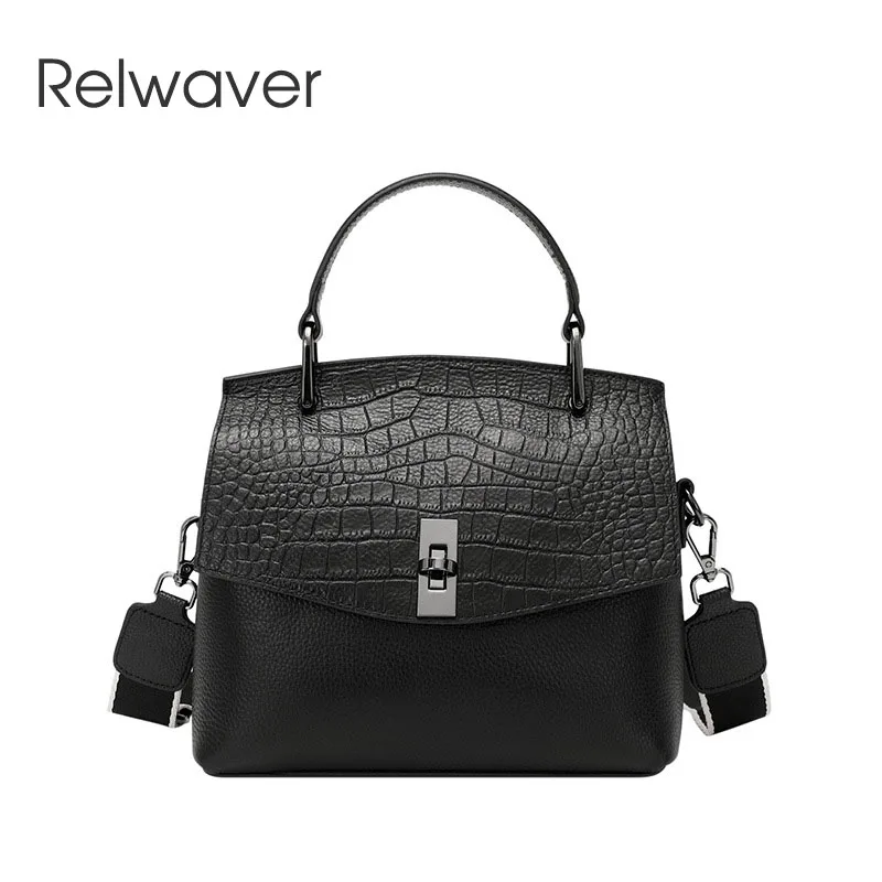 

Relwaver genuine leather bags for women 2022 winter crocodile pattern flap mature women messenger bags versatile shoulder bag