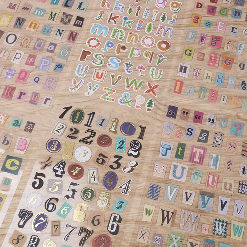 

6pcs/set English Alphabet Number Retro Sticker Album Diary Decoration DIY Decorative Stickers Handmade Stickers Scrapbooking