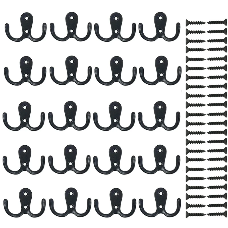 

20 Pcs Wall Double Hooks Zinc Alloy Coat Hanger Towel Robe Key Holder Shower Hook with Screws Bathroom Accessories 11XA